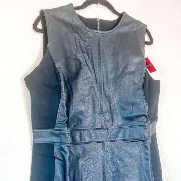 NWT! SPANX Black Leather-Like Combo Fitted Sheath Dress Size XL - Picture 5 of 9